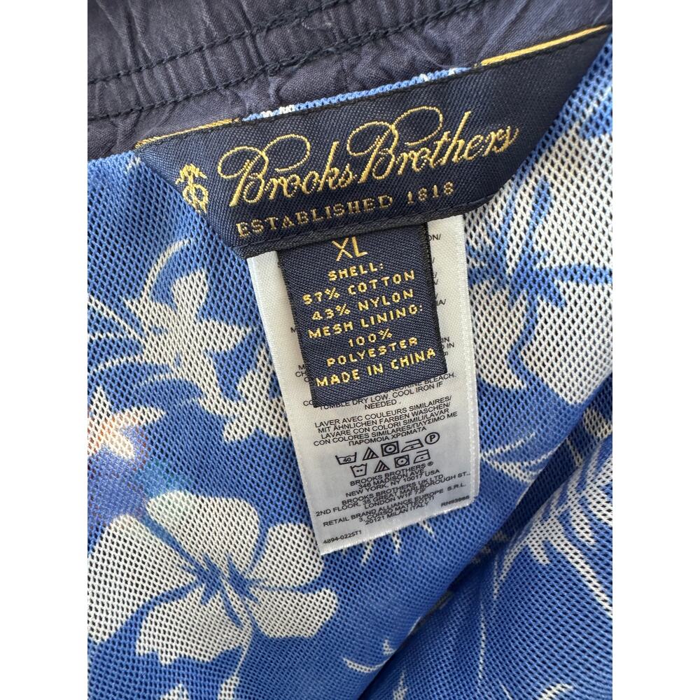 Brooks Brothers Mens XL Swim Trunks Navy Hibiscus Embroidered Mesh Lined - Picture 8 of 10